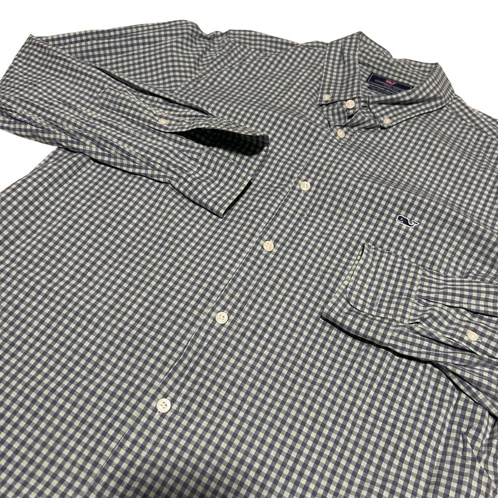 Vineyard Vines Tucker Shirt Mens L Green Gingham Slim Fit Stretch Button Down